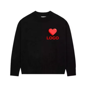 New Designer Luxury Men's Love Heart Embroidery Knitted Sweaters High Quality Mohair Wool Knitwear Sweater