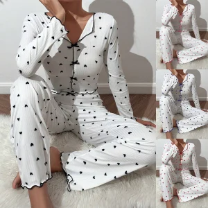 Conjunto de pijama para mujeres, pijamas de manga larga con estampado, ropa de casa casual