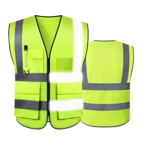 S-5XL Custom LOGO Multi Pocket High Visibility Reflective Strip Security Jacket Engineer Work Hi Vis Safety Vest With LOGO