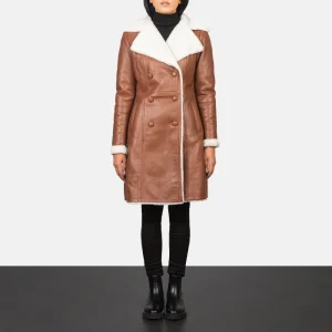 Women's Brown Double Breasted Shearling Coat