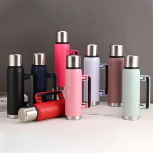Double Wall Stainless Steel Large Capacity 1/1.4L Water Bottle Outdoor Travel Cup Thermos Vacuum Flask with Handle Lid