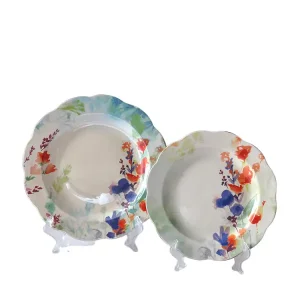 Buy Watercolor Floral Scalloped - Edge Ceramic Plate Set Supplier, Factory