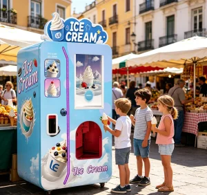 LE VENDING New Unattended Automatic Soft Serve Ice Cream Vending Machine No Water Line Smart Toppings High-Traffic Areas