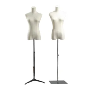 Fashionable Upper Body Headless Mannequin in Matte White/Black with Versatile Cloth Covered Head Cover Made of PP/PE/ABS/Fiber Glass for Female Garment Display