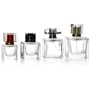 Wholesale Square Glass Perfume Bottles 30ml 50ml 100ml with Bayonet Spray Dispenser Matte Finish and Screw Cap Transparent