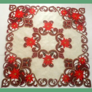 Two Layers Organza Festive Poinsettia Embroidered Tablecloth