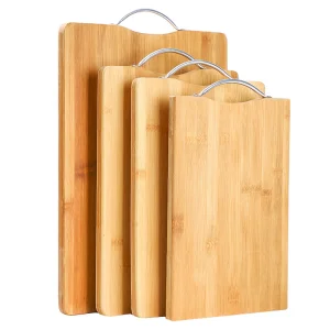 Cheap Large Rectangle Bamboo Cutting Board Meat Vegetable Chopping Board with Metal Handle