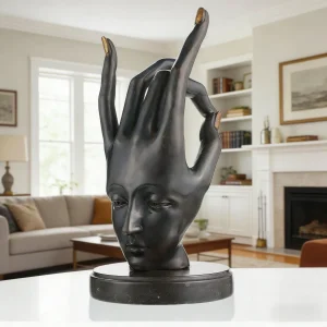 33cm/13"H Abstract Bronze Statue-Surreal Hand and Face Modern Figurative Art Decor