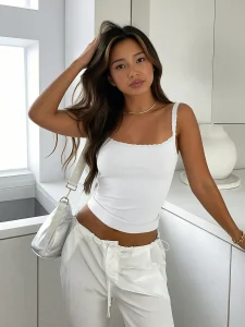 Sleeveless Camisole Tank Tops for Women Y2K Spaghetti Strap Lace Trim Slim Fit Basic Cami Shirts Women Sleeveless Tank Top