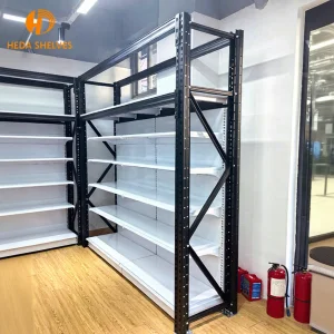 Custom Member Supermarket Shelves Heavy Duty Warehouse Rack and Supermarket Shelf Match Black Gondola Shelving