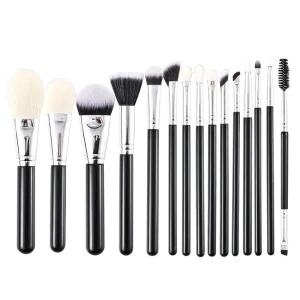 Professional Synthetic Hair 15-Piece Makeup Brush Set with Plastic Handle for Face &amp; Eyes Application