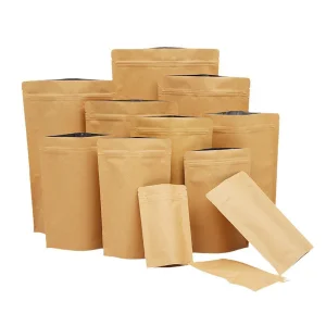 Kraft Spices Cereal Brown Zipper Food Bags Biodegradable Reusable Stand-Up Pouches Hot Sale High Quality Custom Kraft Paper Bag