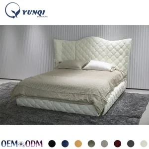 Cama tapizada tamaño king, estructura de cama de madera, juego de muebles, cama doble, cama moderna de lujo tapizada en beige