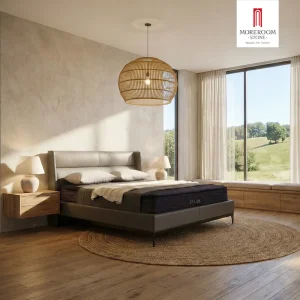 Conjunto de dormitorio de pino macizo de alta resistencia para cabaña de alquiler con marco de cama estilo tronco y par de mesitas rústicas