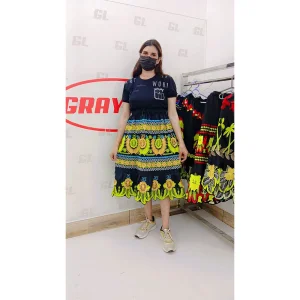 Women's Summer New Fashion High Street Elegant Natural Waist Color Blocking Cotton Mini Pleated Skirt Embroidery Plus Size