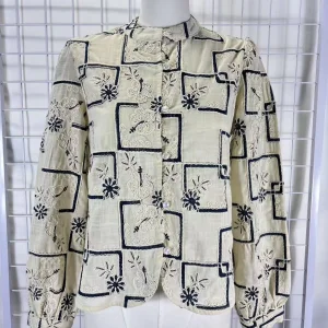 Women's Casual Full Sleeve Autumn Blouses with Embroidery Turn-Down Collar Breathable Woven Tops Featuring Front Logo-Wholesale
