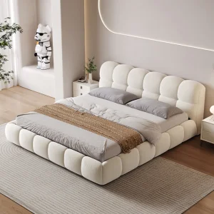 Boucle Cloud Bed Marshmallow Puff Bed Frame King Queen Size Modern Bedroom