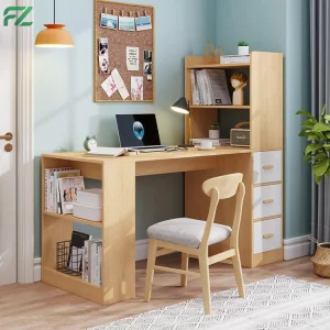 Aluminum Computer Desk Study Table with Bookshelf and Drawers Space-Saving for Home Office