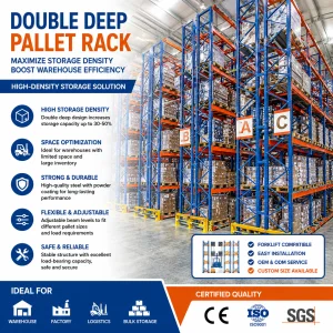 Heavy Duty Double Deep Pallet Rack High Density Warehouse Racking System Space Saving Reach Truck Access OEM Supplier Factory