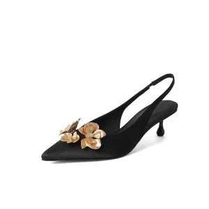 Satin Gold Floral Stiletto Sandals