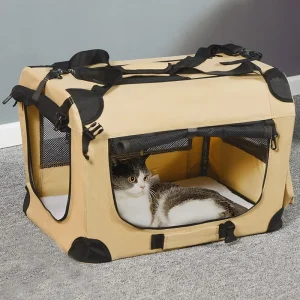 Portable Foldable Cat &amp; Dog Carrier Pet Car Bag Soft Padding Fleece Bed Folding Soft Dog Crate With Carrying Bag
