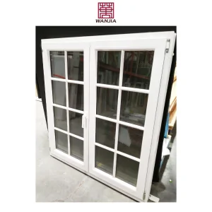 Modern Grid Design High Quality Upvc/Pvc/Vinyl Casement Window with Sound Insulation Tempered Glass Louver Curtains for Villas
