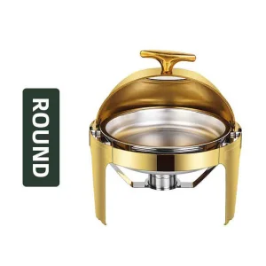 Gold-Plated Stainless Steel Breakfast Furnace for Hotel Restaurant Party Flip Buffet Chafing Dish Tableware