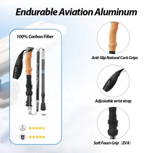 Folding Trekking Poles Ultralight Nordic Walking Stick Hiking Telescopic Pole Adjustable Anti Shock Sticks Climbing Running