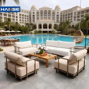 Quick Dry Foam Water Resistant Fabric L Shape Outdoor Lounge Sofa Set Hotel Garden Rattan Patio Sofas Set Wicker Rattan Outdoor Furniture Sofa Sets