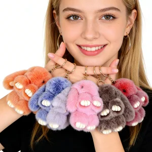 15cm Fluffy PP Cotton Cartoon 3D Shape Ball Pompon Bunny Keychain Soft Cute Rabbit Toy Bag Decoration Accessories Gift for Girls