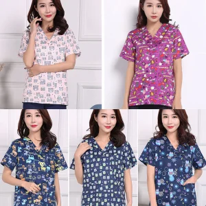 Uniforme de enfermería con estampado de damasco elegante
