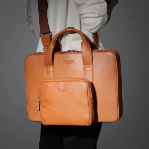 OEM Wholesale Custom Logo Fashion 2 in 1 Hybrid Function Large Capacity Genuine Leather Laptop Messenger Briefcase Laptop Handbag Bag with Storage Pockets