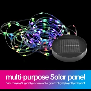 Ventas calientes de fábrica, cadena de luces LED RGB con alambre de cuero, energía solar para camping al aire libre y decoración navideña, control remoto