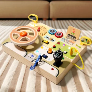 Wooden Busy Board Montessori Toy with LED Light
