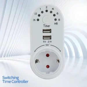 Tomada Profissional com Temporizador Mecânico para Carregamento de Carros e Tomada USB para Plugues e Tomadas