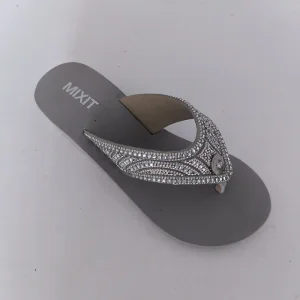 صنادل نسائية من الفليب فلوب مع كعب ويدج مزين بالخرز اللامع، صيفية، سهلة الارتداء، كعب مرتفع