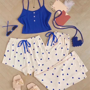 Women Sexy Lingerie Pajamas Set Elegant Sleeveless Top and Shorts