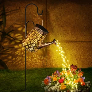 Large Hanging Lantern Landscape Watering Can LED Lights Waterproof Solar Outdoor Garden Decor Porch Patio Pathway Battery