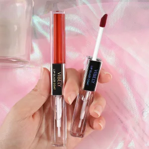 High Quality 2-in-1 Liquid Lip Gloss Waterproof Long-lasting Non-stick Cup Lip Glaze Lipstick Raincoat