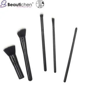 Beautichen New 5PCS Black Wood Handle Eyeshadow Brush Set - Plush Bristles Beginner-Friendly Makeup Kit