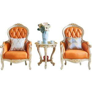 European &amp; American Style Genuine Leather Solid Wood High Back Carved Sponge Filled One Seat Sofa Armchair for Bedroom Study