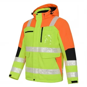 High Visibility Polyester Workwear Polar Fleece Hooded Jacket Reflective Features for Road &amp; Workplace Safety