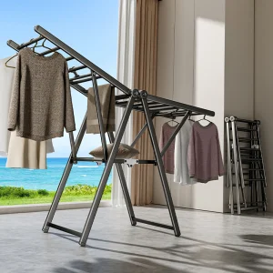 Sanipro Wholesale Metal Wing-Shaped Clothing Storage Drying Hanger Indoor Floor-Standing Foldable Clothes Hanging Rack