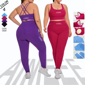 Conjunto de Roupas Femininas Personalizadas, Sutiã Esportivo, Leggings, Roupas de Yoga, Tamanho Plus 2piece