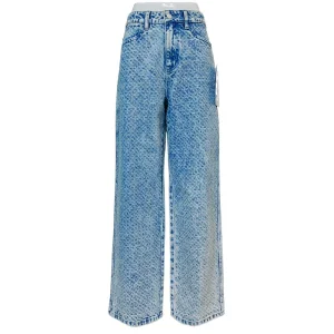 Custom Women's High Waist Jeans Washed Blue Casual Fashion Wide Leg Loose Fit Button Pockets Hole Sexy Solid Hot Sale