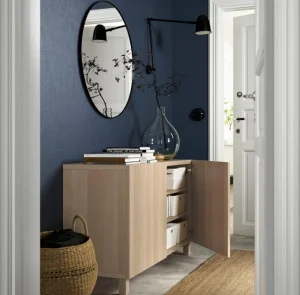 Storage Cabinet with Doors-Narrow Console Table, Kitchen Accent Cabinets for Living Room, Hallway, Bedroom, Entryway