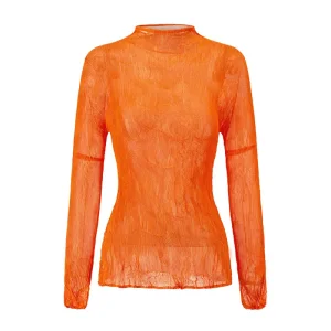 China Women’s High Neck Pleated Slim Fit Top – Long Sleeve Lightweight Blouse Factories, Product