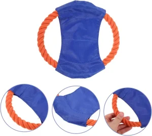 Promotional Custom Logo Flying Disk Durable Canvas Sewn Woven Dog Cotton Rope Small Size Pet Flyer Tug Toys Plastic Carton