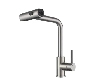 Waterfall Kitchen Sink Faucet with 3 Modes (Sweep/Stream/Waterfall) Pull Down Sprayer, 304 Stainless Steel Commercial Faucet