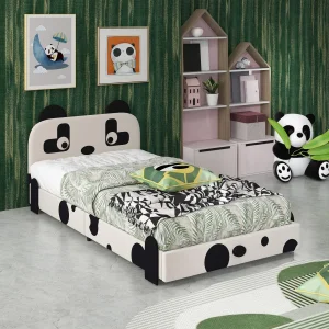 Cabecero acolchado para camas individuales para niños, estructura de cama individual de metal tapizada con soporte de listones